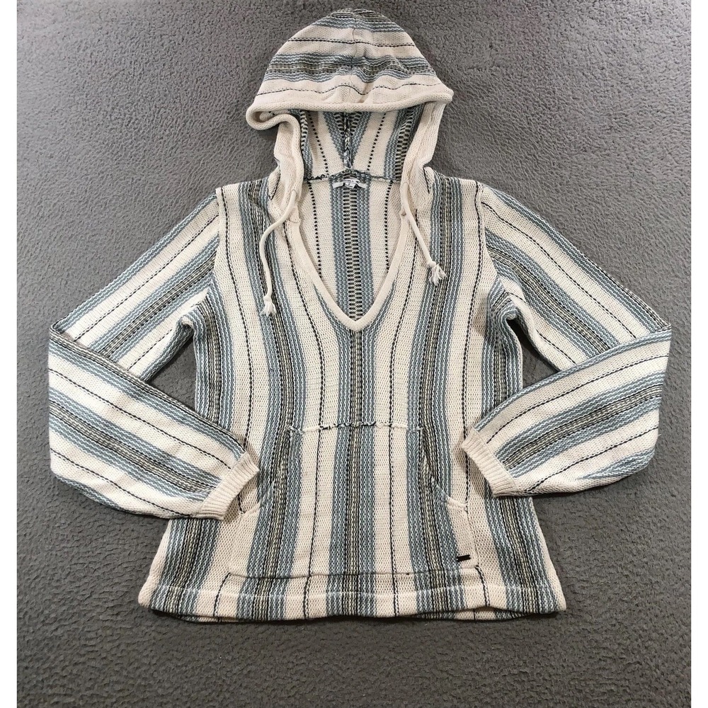 O'Neill Pullover Hoodie Womens S Blue White Striped Baja Surf Sweater Pocket